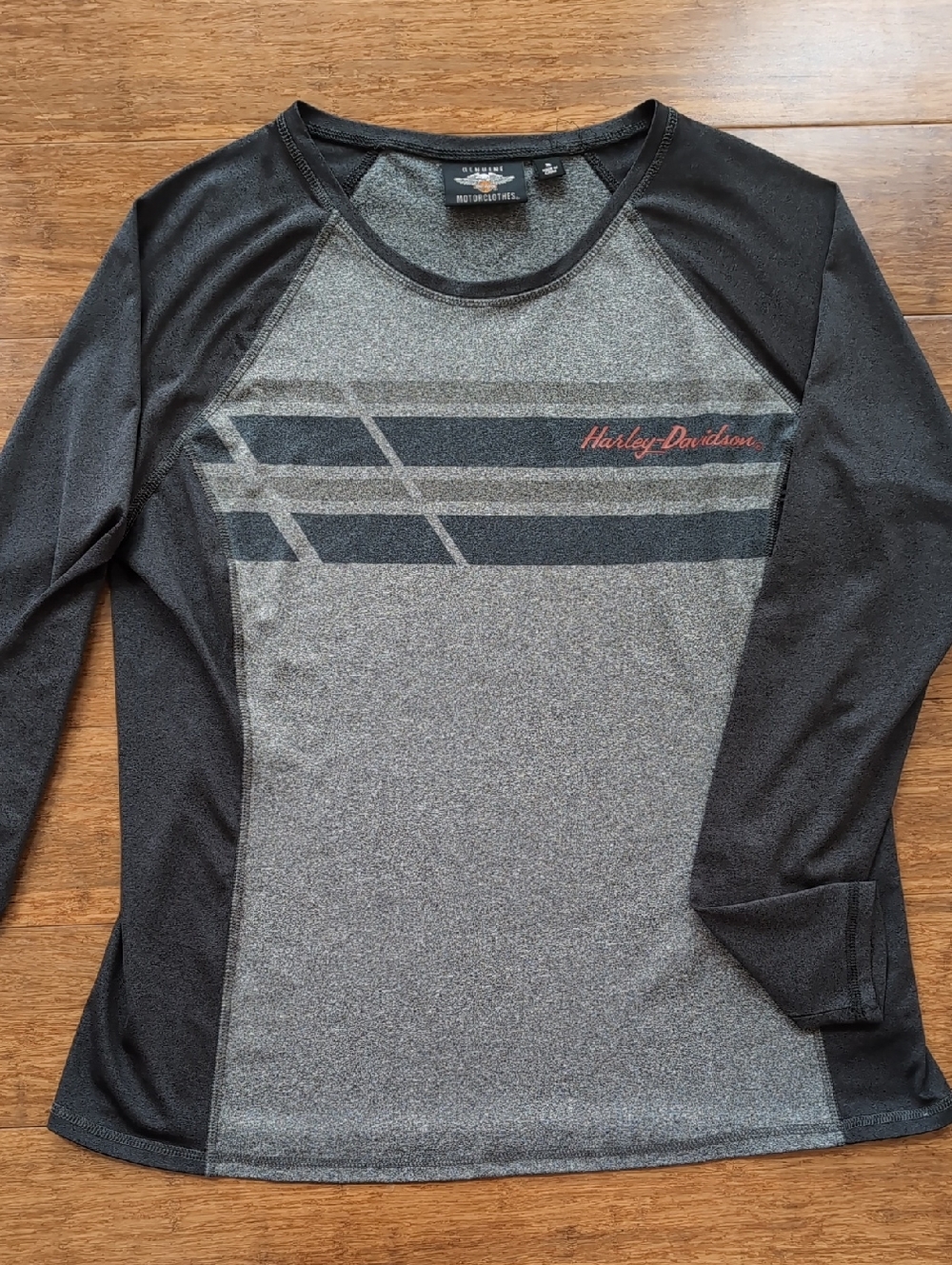 Harley-Davidson Black & Gray Racing Stripe Long Sleeve Top Stretchy